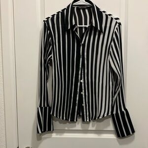 Violet & Claire women’s Black and White Striped Shirt sheer beautiful top